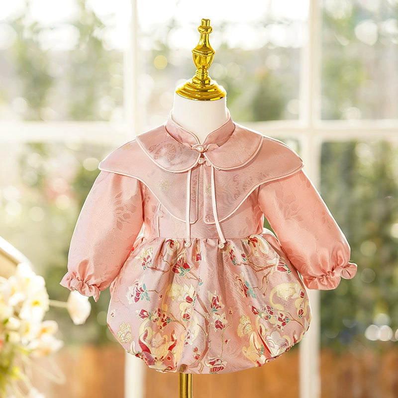 Elegant Pink Baby Girls Christening Romper - Perfect for Baptism, First Communion & Special Occasions