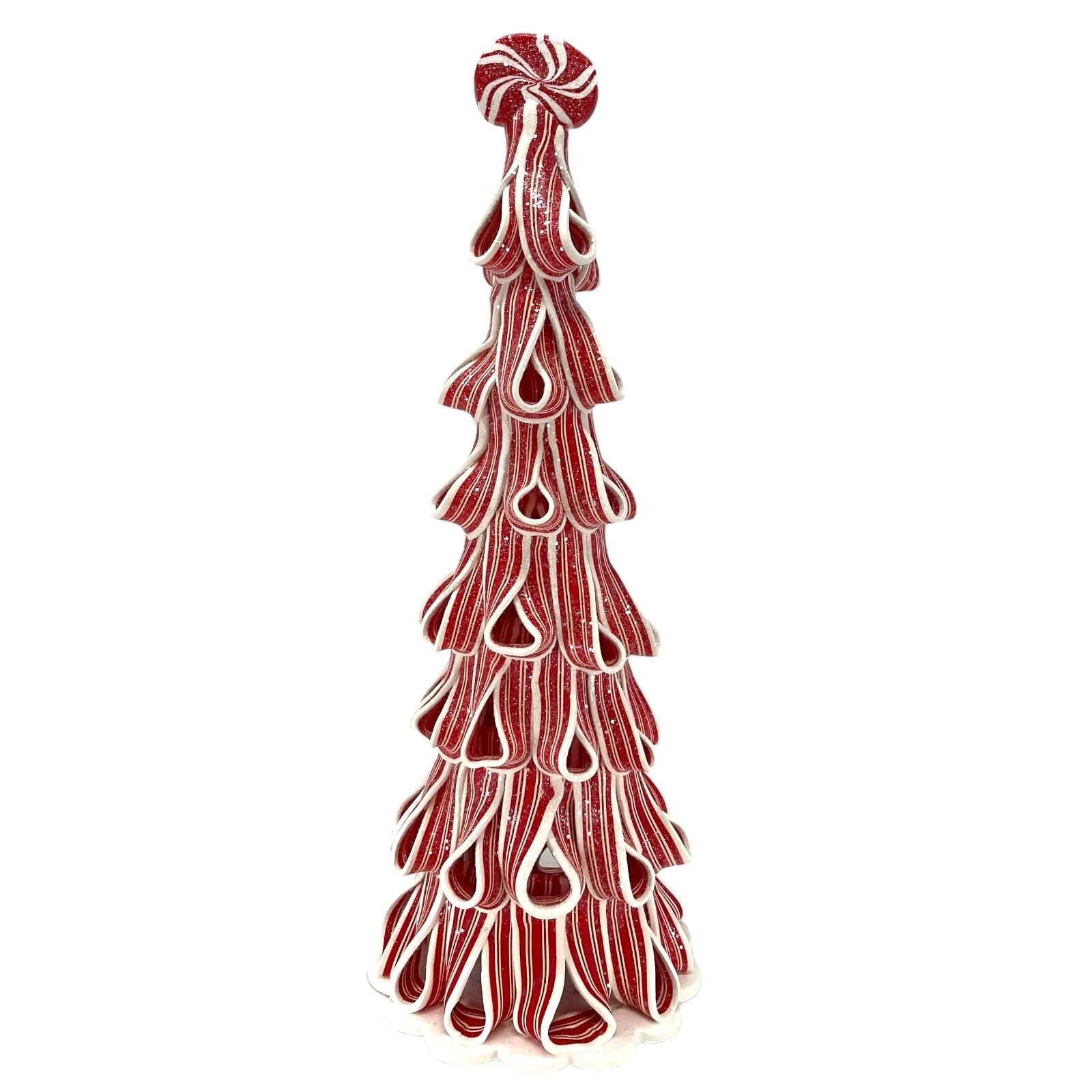 Gerson 2151020 Clay Dough Candy Cane Ribbon Christmas Tree - 13.5 Inch Holiday Decoration for Home, Office & Festive Party Decor