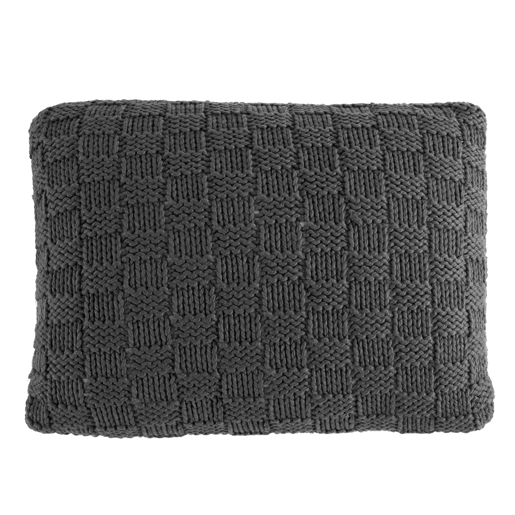 Premium 28x38 Inch Slate Solid Color Chess Knit Dutch Euro Pillow with Feather Insert - Modern Farmhouse Rustic Style Decorative Throw Pillow for Sofa, Bed & Living Room - Soft, Cozy & Luxury Home Accent