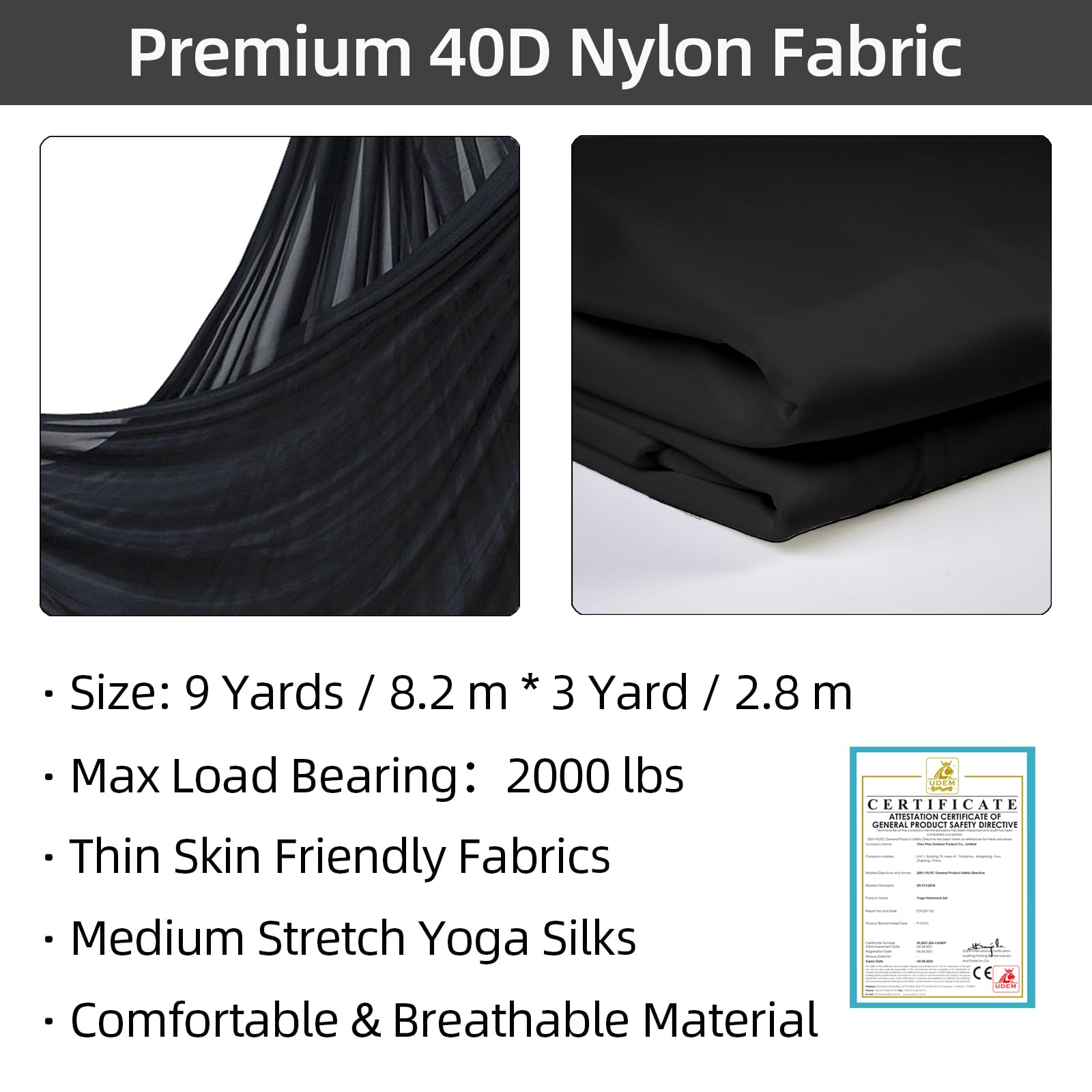 PRIOR FITNESS Aerial Yoga Silks Kit - 9/15/20 Yards 40D Nylon Fabric Hammock Set with Hardware & Instructional Guide - for Aerial Yoga, Circus Training, Dance & Fitness - Beginner to Advanced Levels - Home & Studio Use