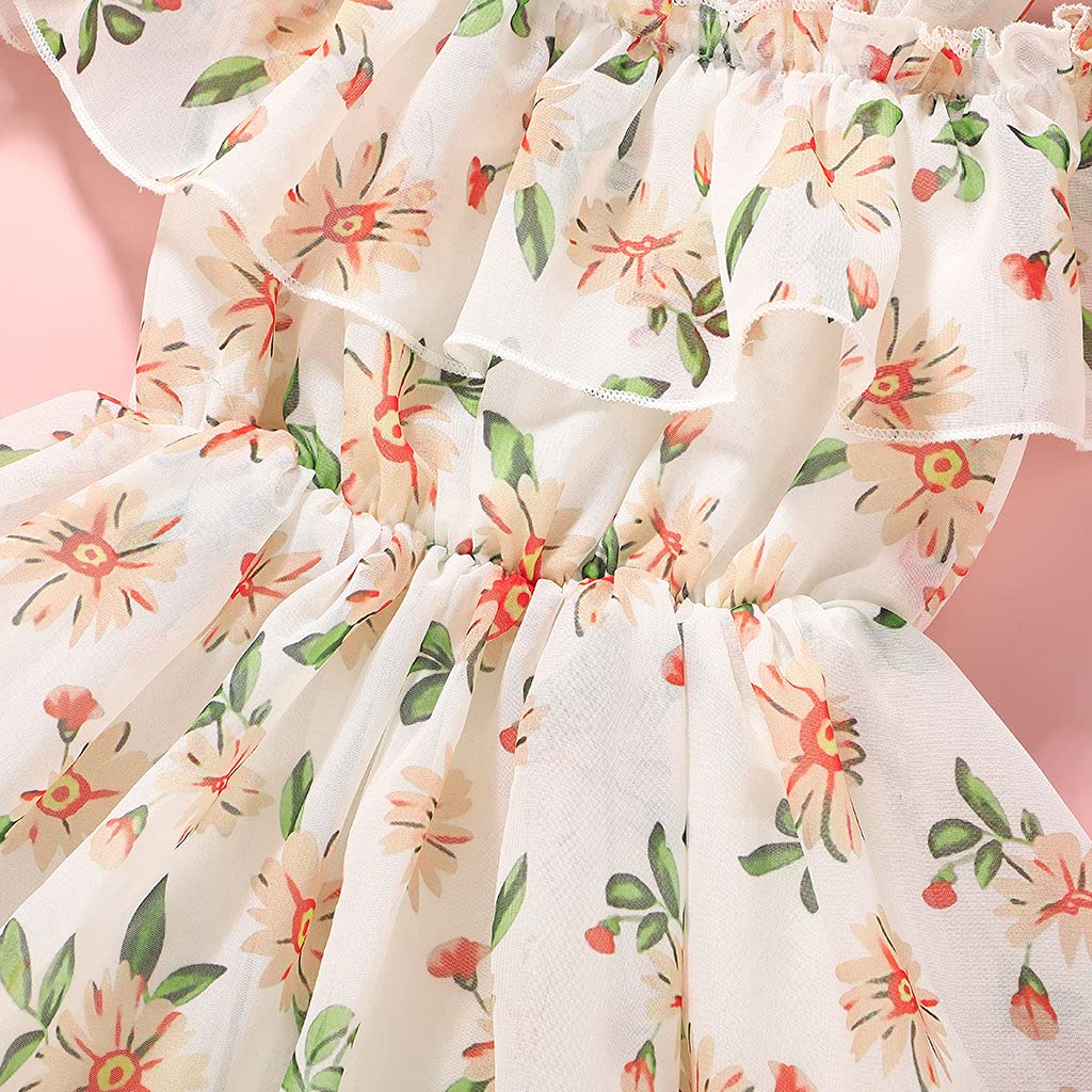Toddler Baby Girls Summer Dress - Chiffon Princess Floral Sundress with Suspenders & Off-Shoulder Design | Perfect for Beach, Party & Outdoor Play