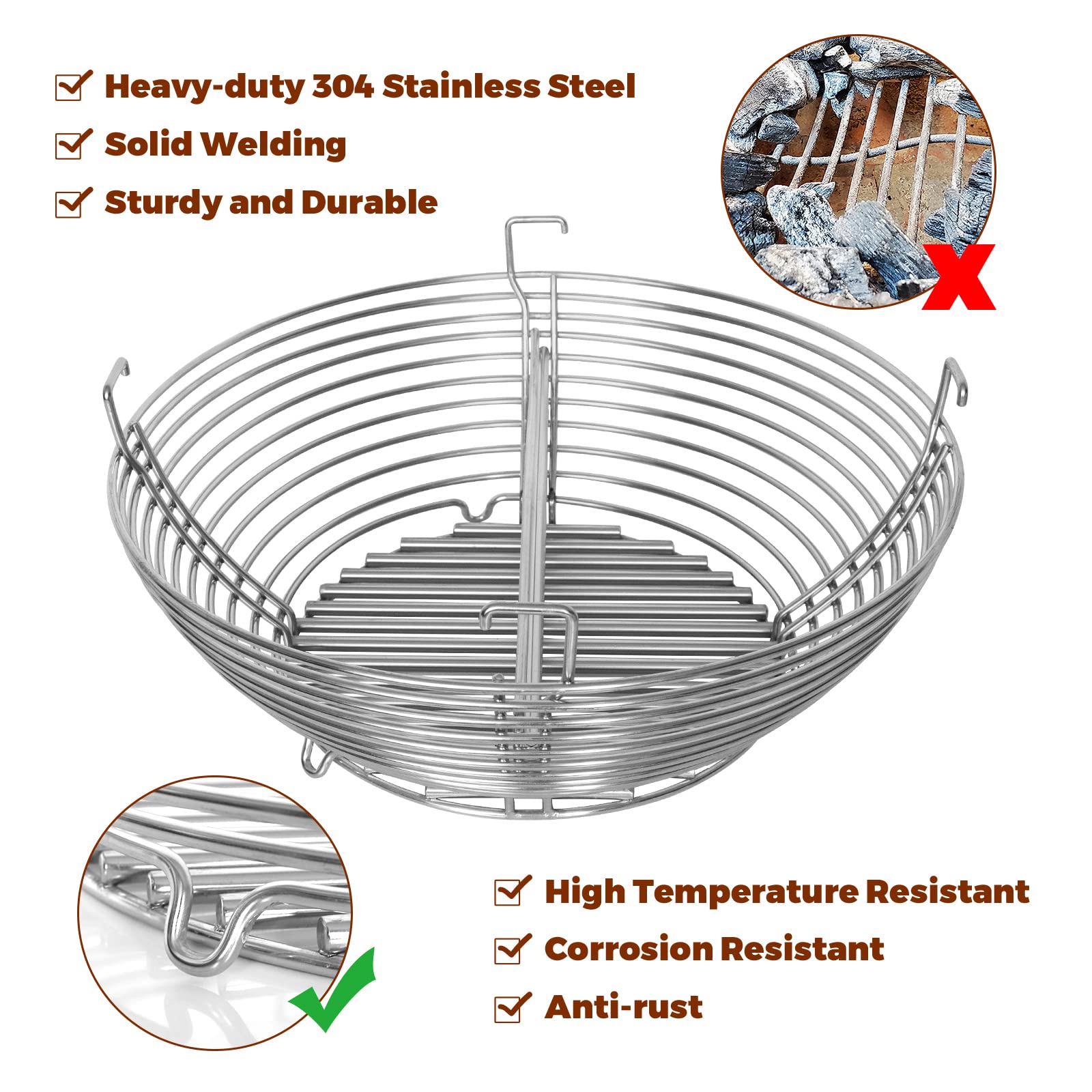Premium Stainless Steel Lump Charcoal Fire Basket with Divider - Perfect Fit for Kamado Joe Big Joe Grill Accessories | Ideal for Smoking, Grilling & BBQ Outdoor Cooking