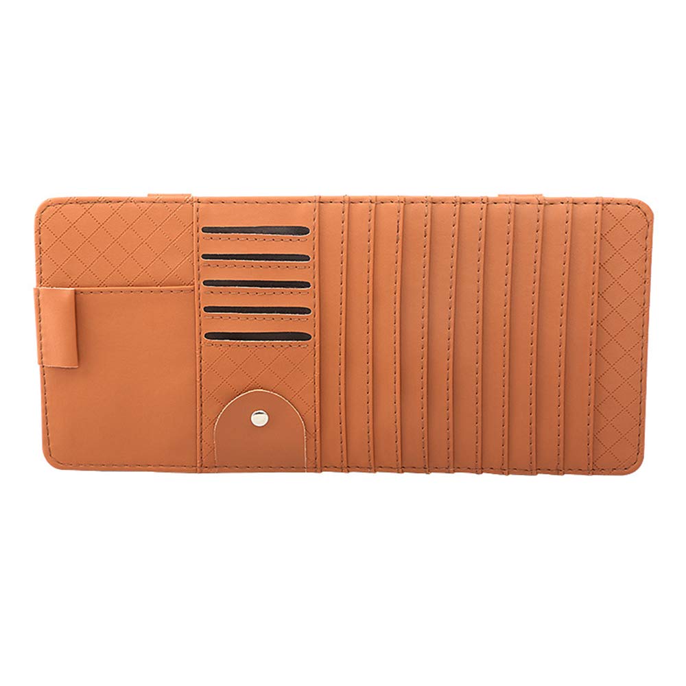 Premium Leather Car Sun Visor Organizer - Multi-Pocket Storage for CDs, Cards, Wallet, Pens & Glasses | Universal Fit for All Vehicles | Perfect for Road Trips & Daily Commute (Brown)