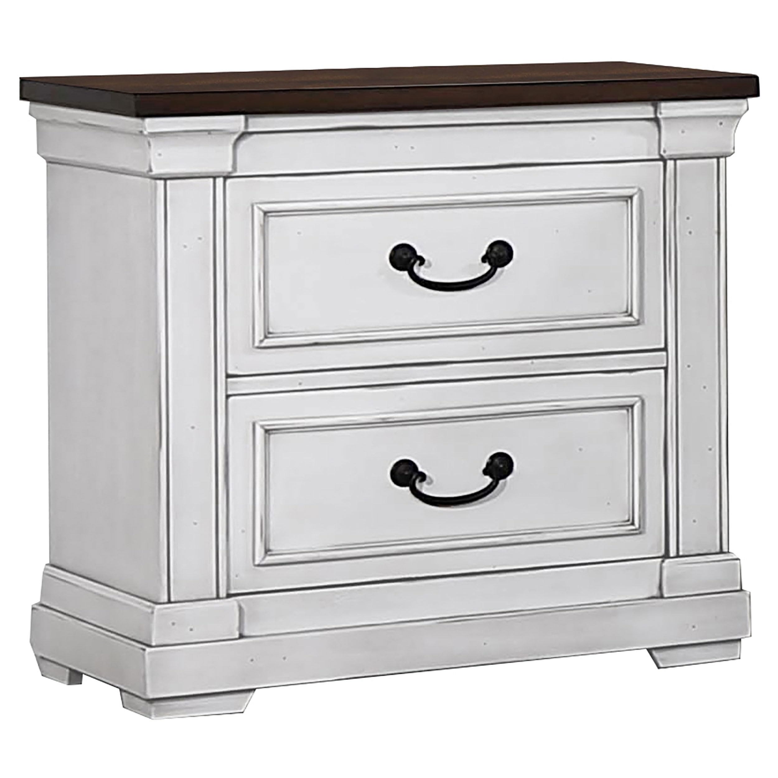 Coaster Home Furnishings Hillcrest Farmhouse Wood 2-Drawer Nightstand with USB Charging Port - Distressed White Bedside Table for Bedroom Storage - Perfect for Farmhouse, Cottage & Rustic Home Decor