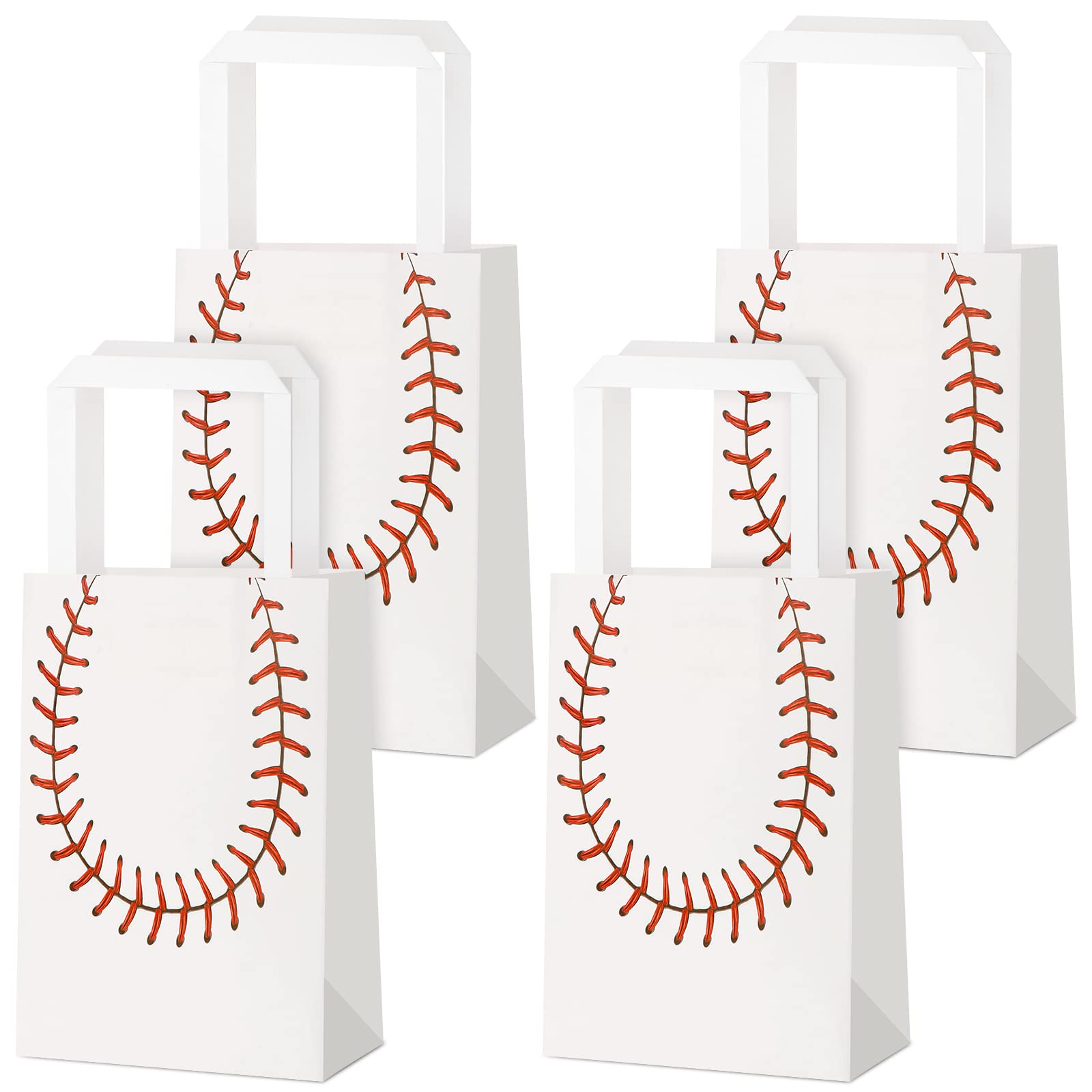 18-Piece White Baseball Party Favor Bags with Handles - Baseball Theme Treat & Candy Bags for Kids & Adults - Perfect for Birthday Parties, Game Day Events & Baseball Decorations