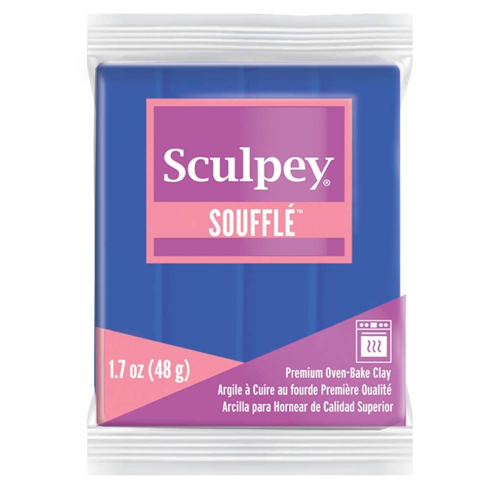 Premium Sculpey Soufflé™ Polymer Oven-Bake Clay - Cornflower Blue, Non-Toxic, 1.7 oz Bar | Perfect for Jewelry Making, DIY Crafts, Holiday Decorations & Mixed Media Art | Lightweight Modeling Clay for Home Baking & Creative Projects