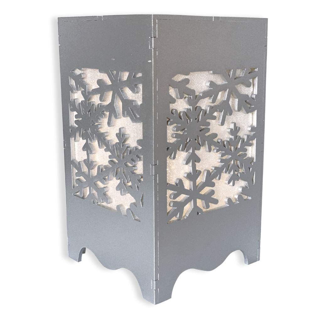 LED Lighted Snowflake Tabletop Christmas Candle Holder - Metallic Silver Finish with 5-Hour Timer | Perfect for Holiday Decor, Winter Centerpieces & Festive Home Accents