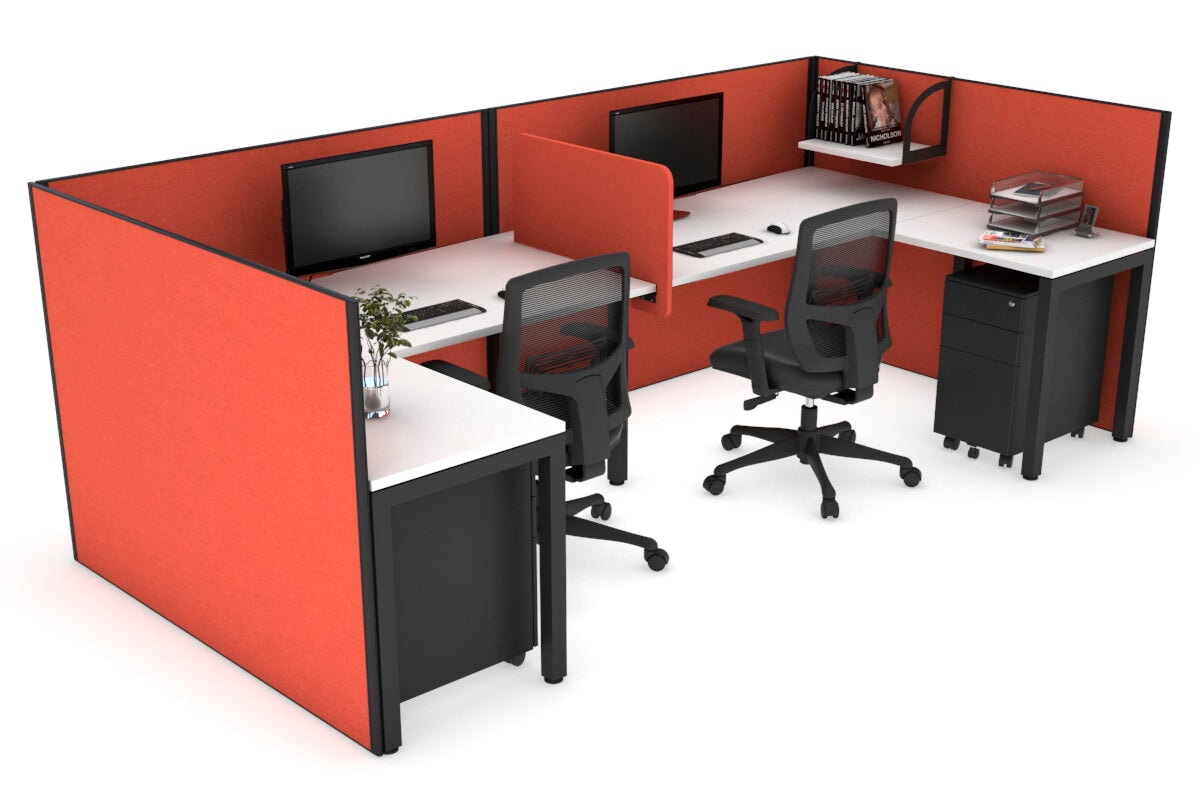 Quadro Square Legs 2-Person Corner Workstation - U-Shaped Office Desk with Black Frame [1400L x 1800W with Cable Management] - Perfect for Home Office, Shared Workspaces & Collaborative Environments