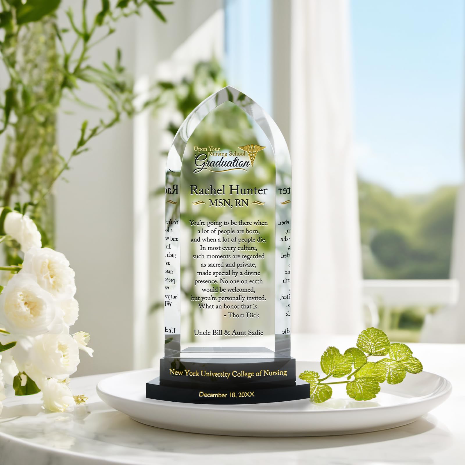 Personalized Crystal Nursing School Graduation Plaque - Custom Engraved with Name, School, Degree & Date - Unique RN BSN MSN Graduation Gift (10