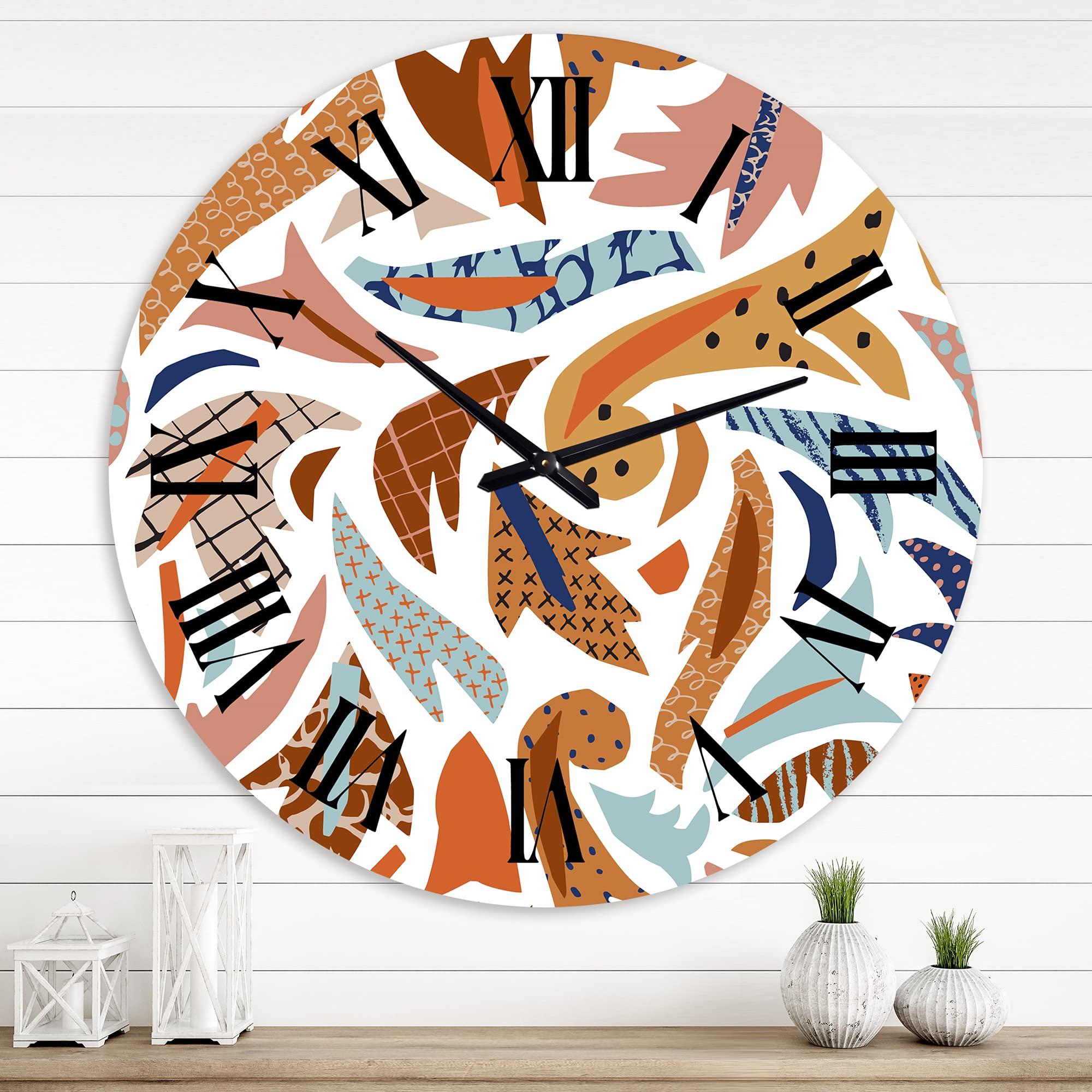 Bohemian Eclectic Wall Clock - Baroque Inspired Abstract Doodles & Fractal Design - Large Decorative Clock for Living Room, Bedroom, Office - Unique Home & Interior Decor Gift Idea