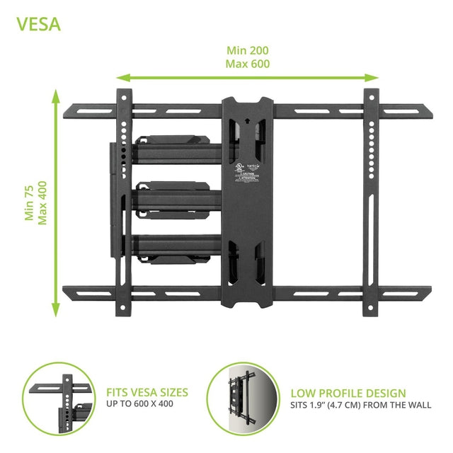 Kanto PS350 Full Motion TV Wall Mount for 37-60 Inch Flat Screen TVs - Adjustable Tilt & Swivel for Living Room, Bedroom, or Home Theater Setup