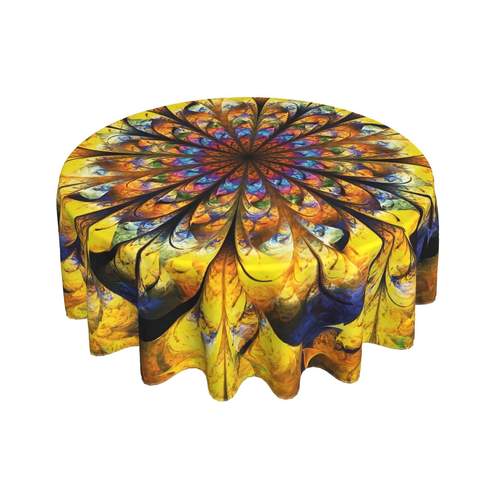 Yellow Mandala Boho Art Round Tablecloth 60 Inch - Spill Proof Kitchen Table Cover for Party, Dinner & Home Decor | Waterproof Dining Table Mat for Indoor & Outdoor Use