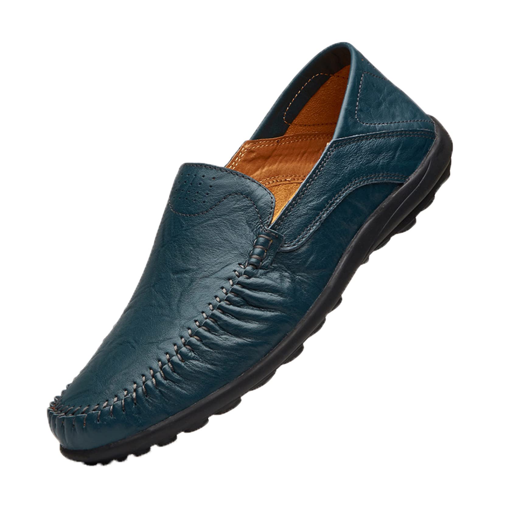 Hoxekle Men's Casual Boat Shoes - Retro PU Leather Loafers, Breathable Driving Shoes for Men, Comfortable Slip-On Flats for Outdoor Walking & Daily Wear