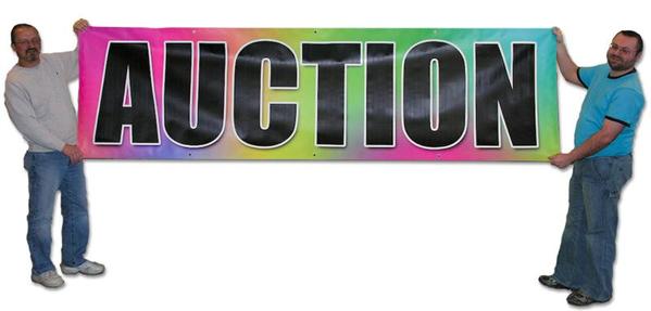 3' Black on Multi-Color Custom Auction Banners - Durable Vinyl Signage for Car Auctions, Estate Sales & Fundraising Events