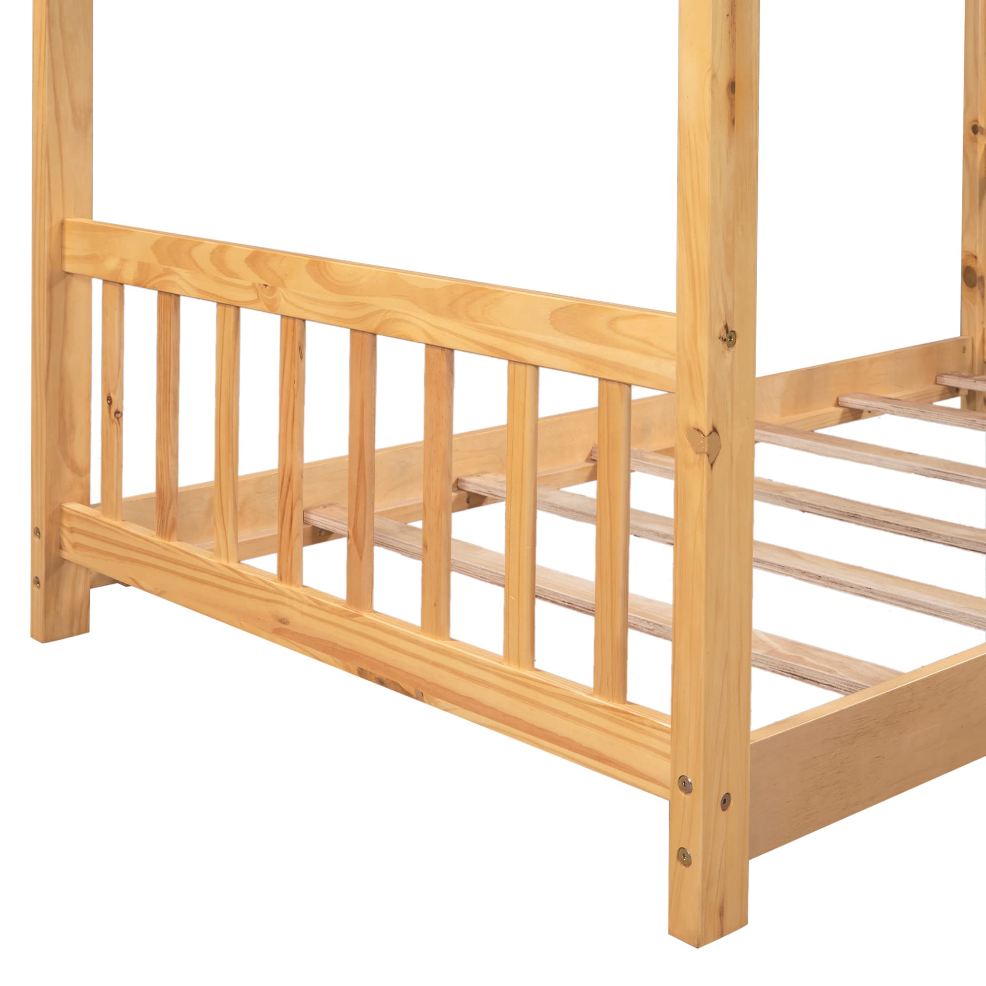 Harper & Bright Designs Wooden Twin House Bed for Kids - Natural Wood Toddler Bed Frame with Headboard & Footboard, Montessori Style Platform Bed, No Box Spring Needed - Perfect for Nursery, Bedroom & Playroom Decor