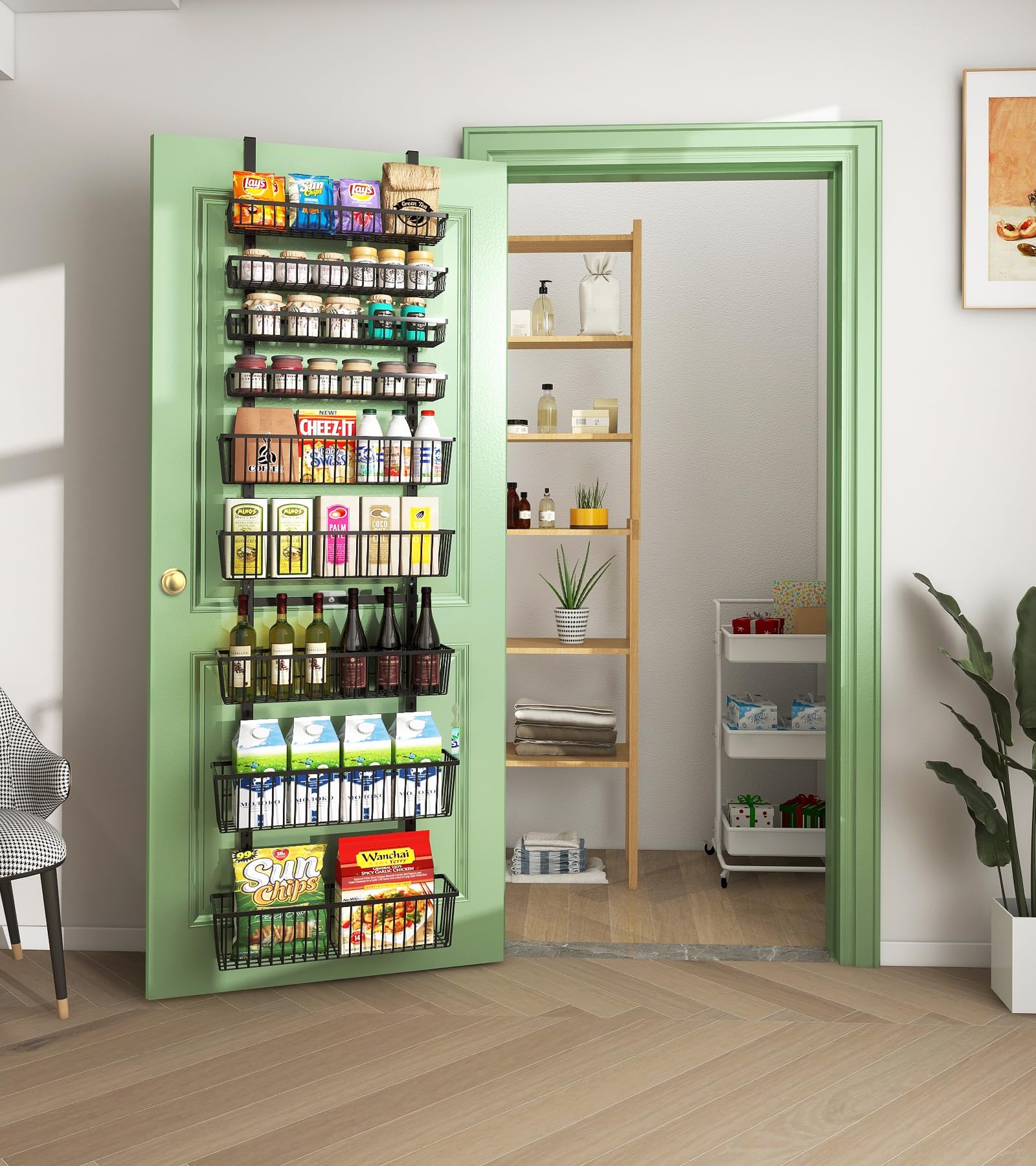 9-Tier Over The Door Pantry Organizer - Black Metal Hanging Spice Rack for Kitchen, Bathroom & Laundry Room Storage | Space-Saving Wall Mount Shelves for Spices, Seasonings & Home Organization | Perfect for Small Spaces & Clutter-Free Living