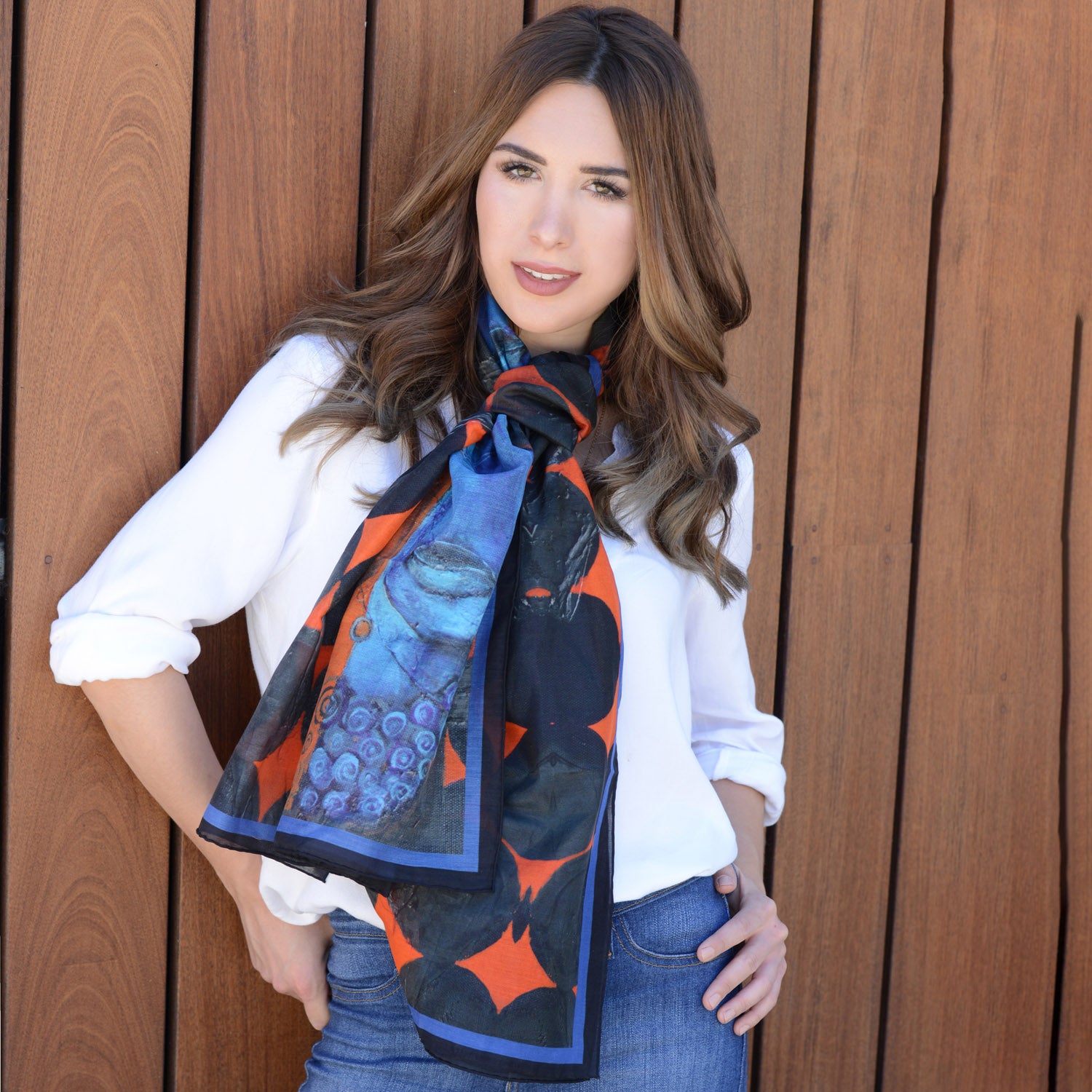 Authentic Indian Buddha Print Long Silk Cotton Scarf - Elegant Shawl for Women, Meditation, Yoga & Boho Fashion Accessory