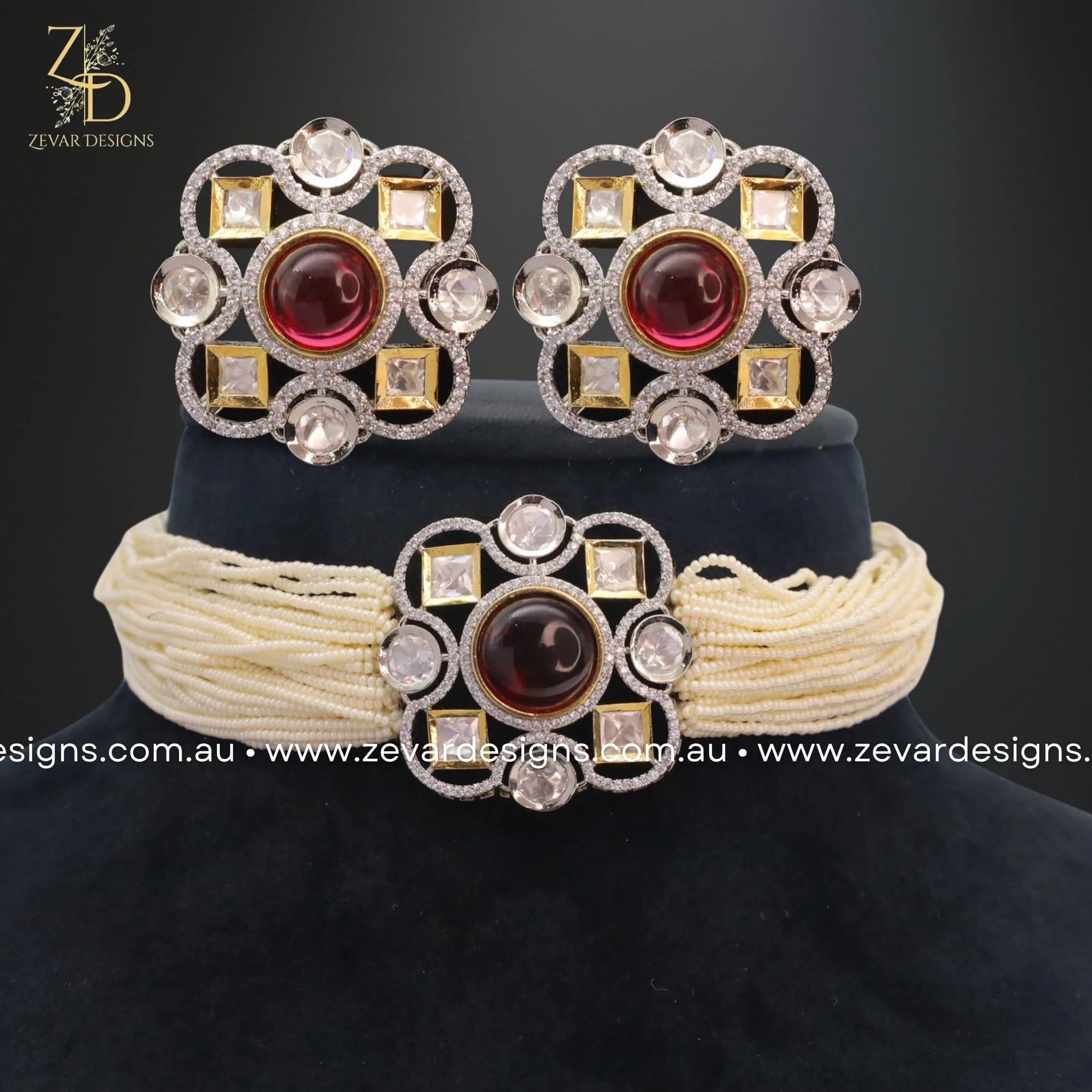 Exquisite Kundan Polki Choker Set in Vibrant Red | Traditional Indian Bridal Jewelry for Weddings & Festive Occasions