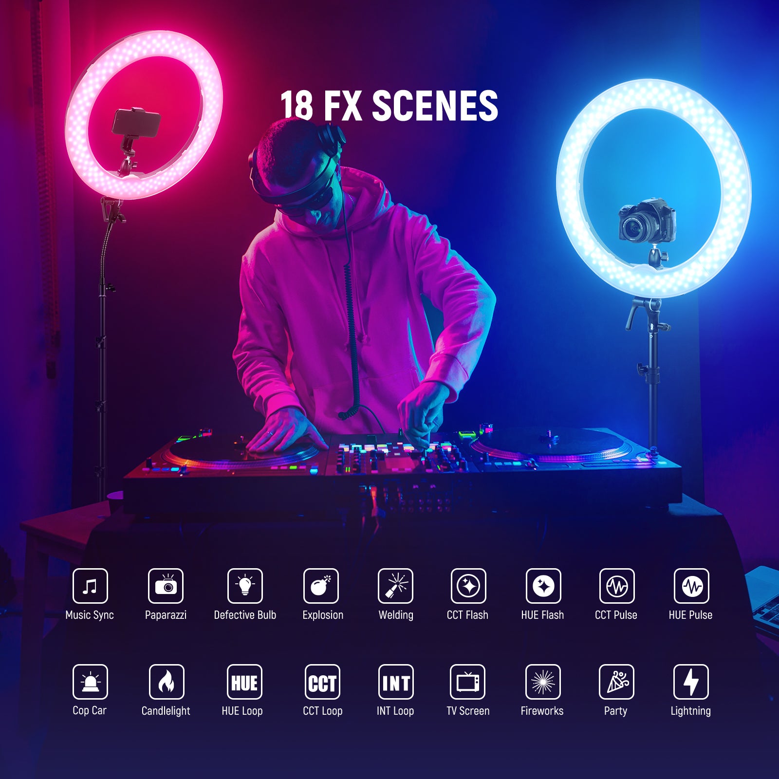 NEEWER RGB18 II 18-Inch APP Controlled Ring Light with 360° Adjustable Stand - Perfect for YouTube Videos, TikTok Live Streaming & Portrait Photography