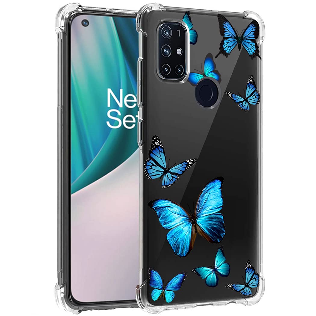 OnePlus Nord N10 5G Case for Women - Slim Shockproof Clear TPU Phone Cover with Blue Butterfly Pattern | Protective Case for OnePlus N10 5G | Perfect for Everyday Use, Work & Travel