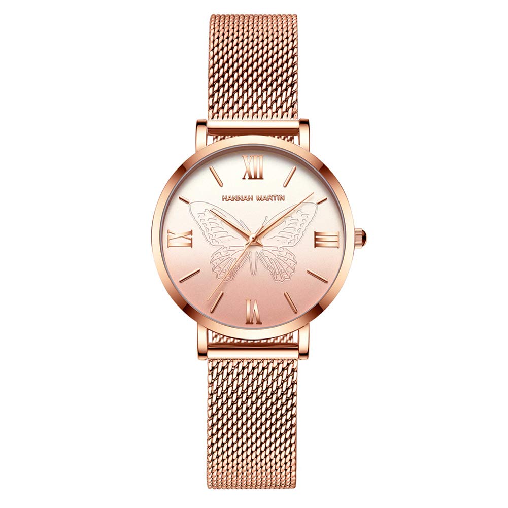 Hannah Martin Women's Rose Gold Quartz Watch - Waterproof Fashion Wristwatch Set for Women | Perfect for Office, Party & Everyday Wear