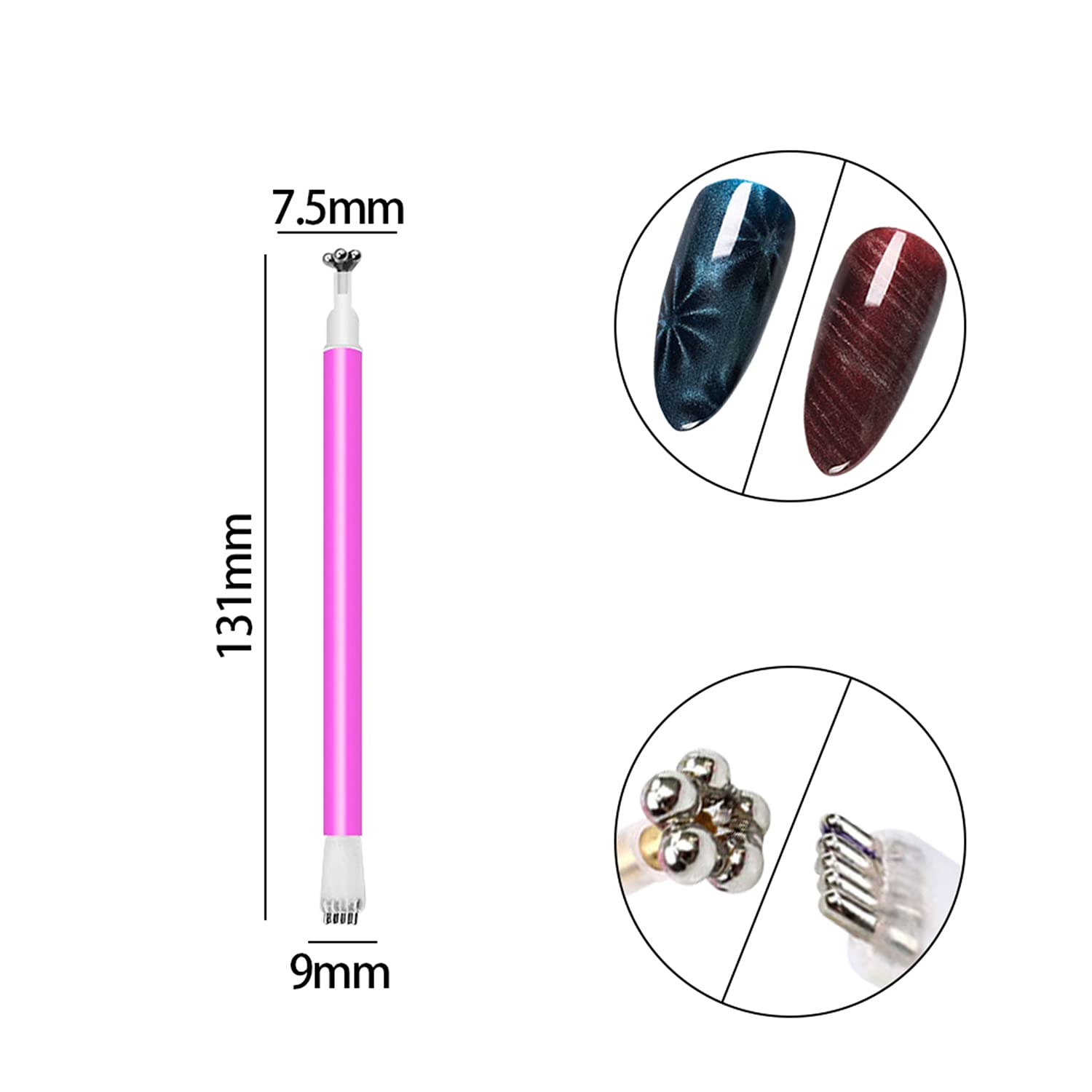 JERCLITY 9-Piece Nail Art Magnet Tool Set - Double Head Flower Design Magnetic Pens, 3D Cat Eye Gel Polish Magnet Sticks for UV Gel Nails, Multi-Function Magnetic Board for Professional Salon & DIY Nail Art at Home