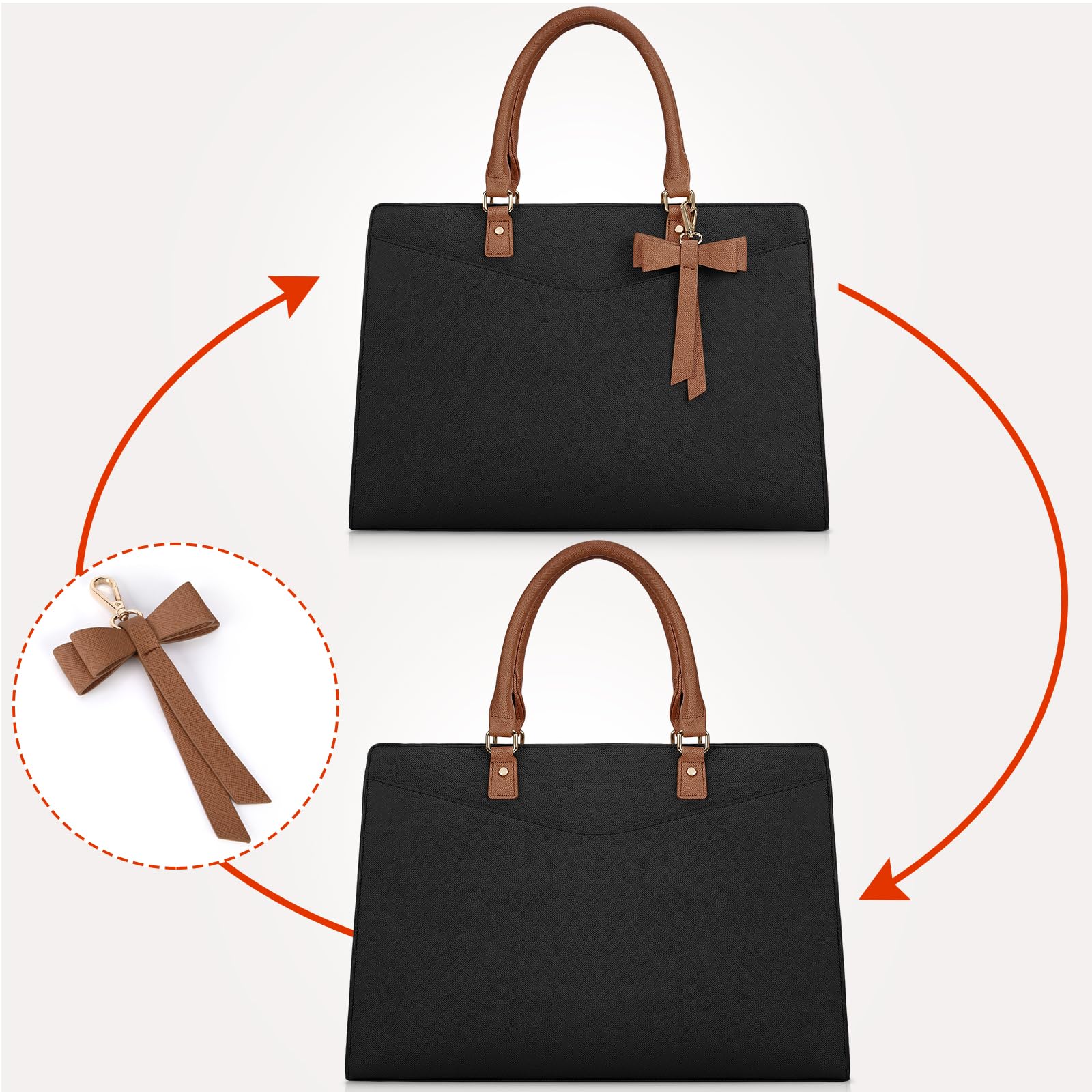 RAINSMORE 15.6 Inch PU Leather Laptop Tote Bag for Women - Professional Waterproof Business Office Briefcase, Lightweight Work Bag with Shoulder Strap for Commuting and Travel