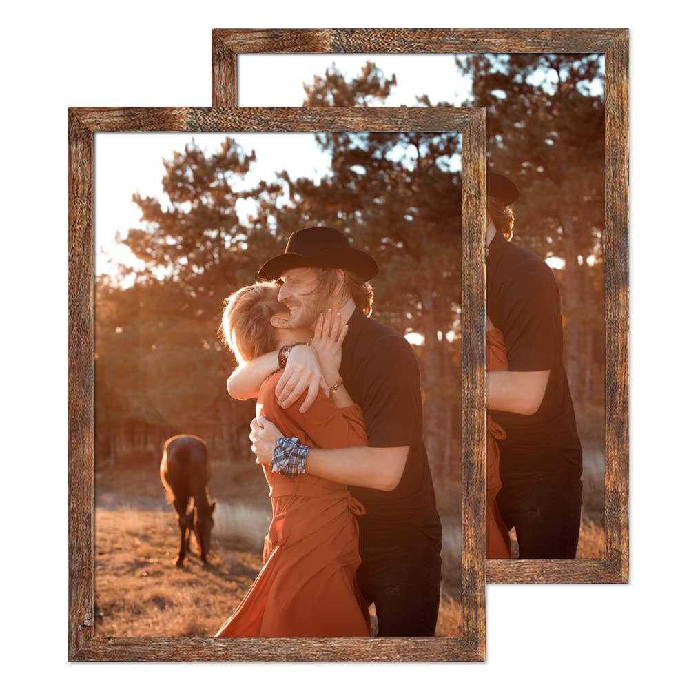 24x36 Rustic Wood Poster Frame - 2 Pack Brown Wall Decor with Polished Plexiglass for Photos, Movie Posters & Artwork - Perfect for Living Room, Bedroom or Office Display