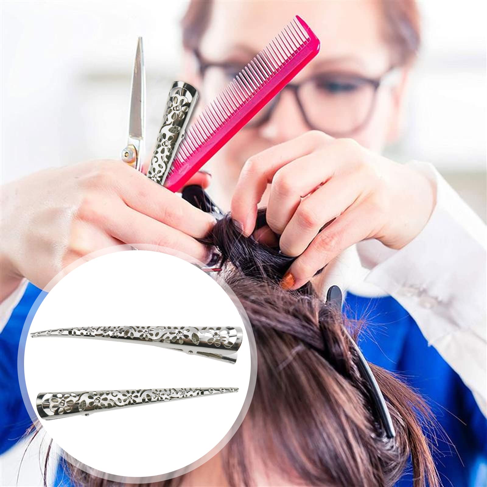 DonLeeving 6 Pcs Duckbill Hair Clips - Hollow Metal Alligator Hair Clips for Women, Non-Slip Hair Barrettes Without Teeth for Styling & Sectioning (Silver) - Perfect for Salon, Home Haircuts & DIY Hairstyles