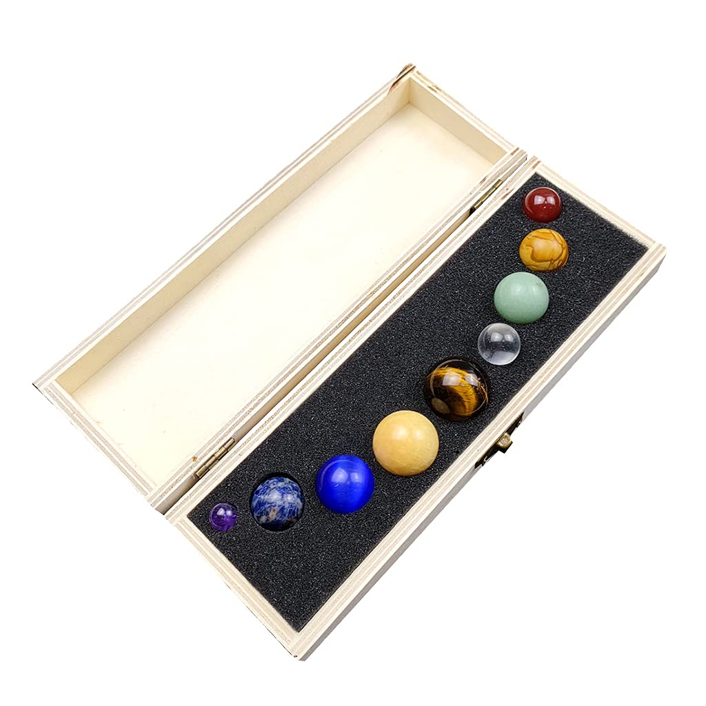9 Planets Natural Crystal Balls Set with Storage Box - Healing Gemstones for Meditation, Astrology Teaching Props, Feng Shui Home & Office Desk Decor - Perfect Spiritual Gift Collection for Yoga Practitioners & Crystal Lovers