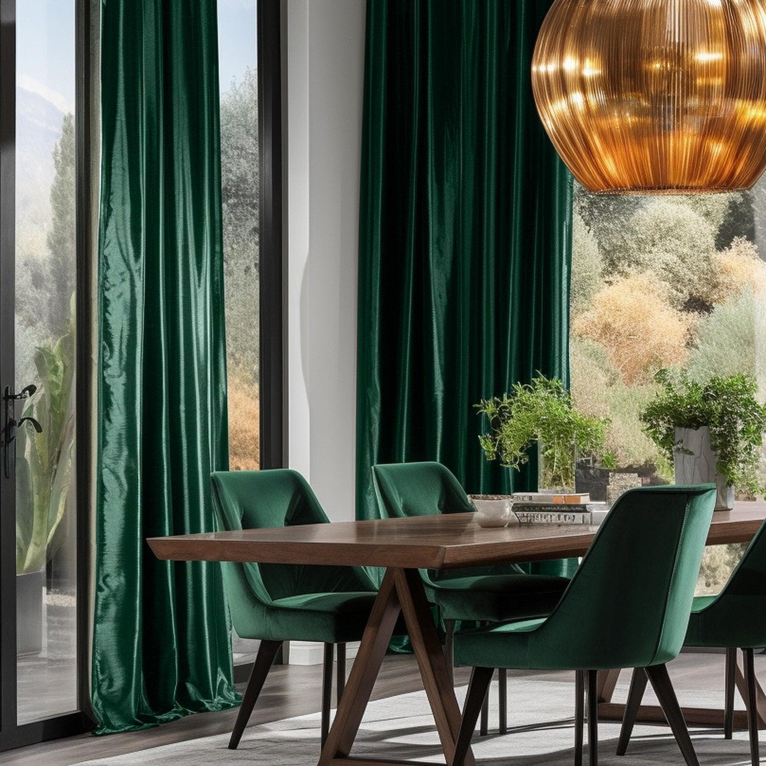 Emerald Green Solid Faux Silk Taffeta Custom Curtains - Luxury Window Drapes for Living Room, Bedroom & Dining Room Decor | Blackout & Thermal Insulated Panels