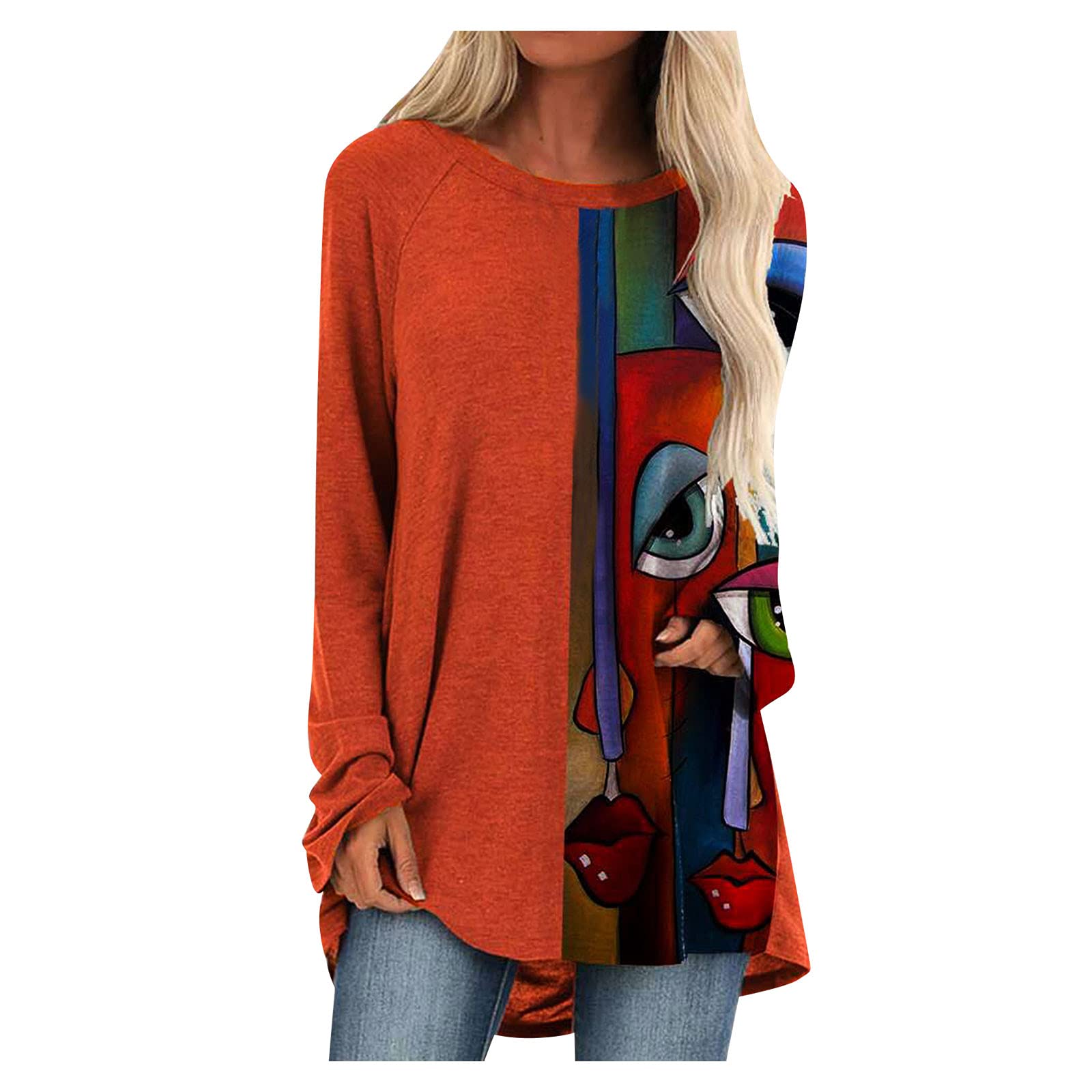 Women's Casual Long Sleeve Graphic Print Tunic Tops - Stylish Blouse for Leggings | Perfect for Work, Weekend Outfits & Layering