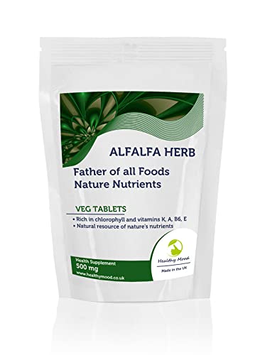 Premium Alfalfa Herb Supplement 500mg x1000 - 250 Vegan Tablets with Vitamin K, A & B6 for Immune Support & Energy Boost | Daily Wellness, Detox & Nutritional Balance