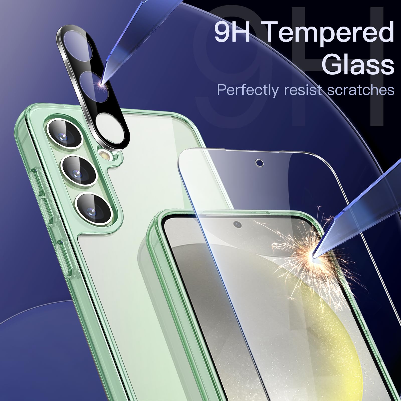 JETech 5-in-1 Protective Case for Samsung Galaxy S24+ / S24 Plus 5G - Includes 2 Tempered Glass Screen Protectors & Camera Lens Protector, Shockproof Bumper Cover (Jade Green) | Perfect for Outdoor Activities, Work & Travel
