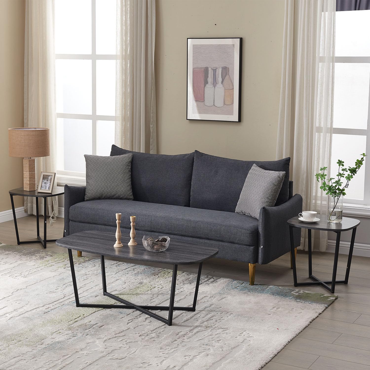 Kings Brand Furniture - 3-Piece Modern Occasional Table Set with Coffee Table & 2 Side Tables - Black & Brown Living Room Furniture for Small Spaces & Home Decor