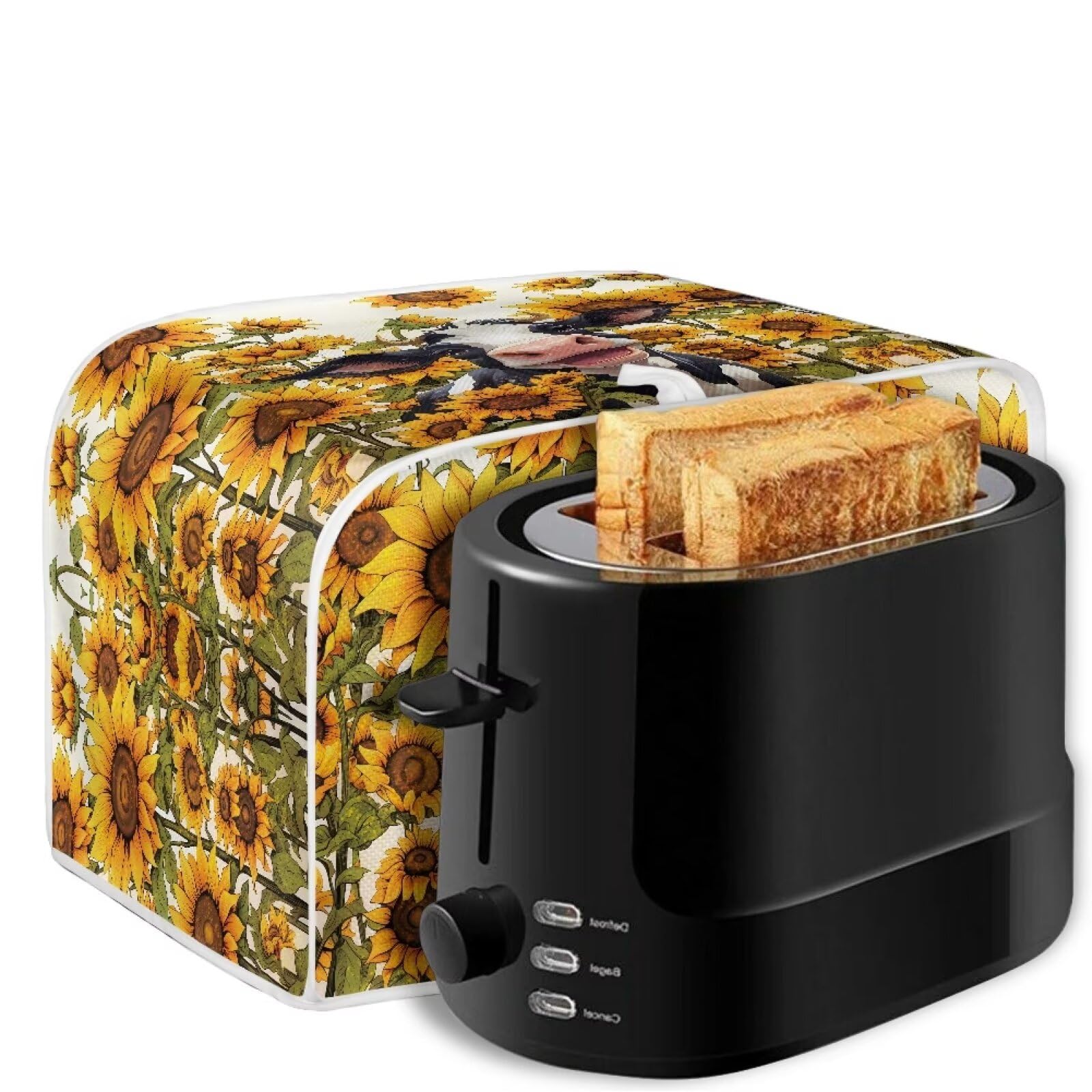 Sunflower Cow Print 4-Slice Toaster Cover - Anti-Fingerprint Oven Dust Protector for Small Kitchen Appliances | Perfect for Toasters, Bread Makers & Countertop Protection