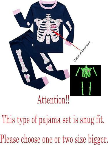 Glow in the Dark Skeleton Pajama Set for Toddler Girls 2T - 2-Piece Soft Cotton Pajamas for Halloween, Sleepovers & Cozy Bedtime
