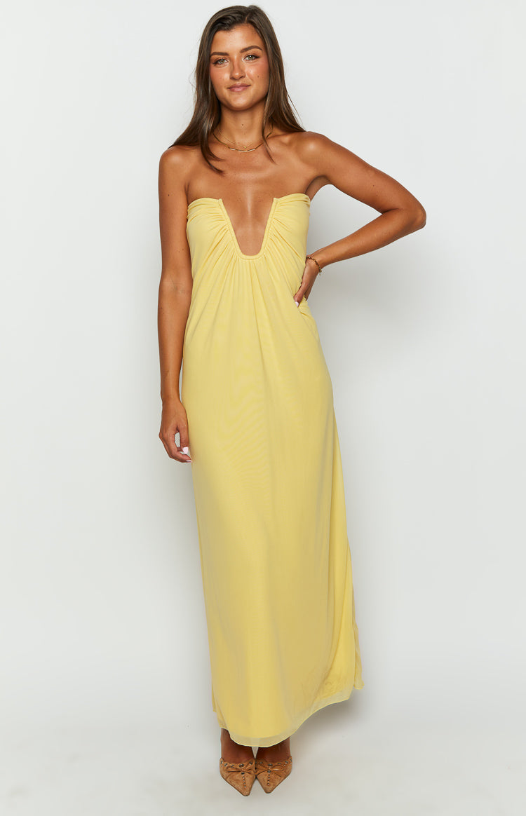 Braelyn Yellow Strapless Maxi Dress for Women - Summer Beach Wedding Party Cocktail Dress - Flowy Long Formal Evening Gown for Vacation, Date Night & Special Occasions