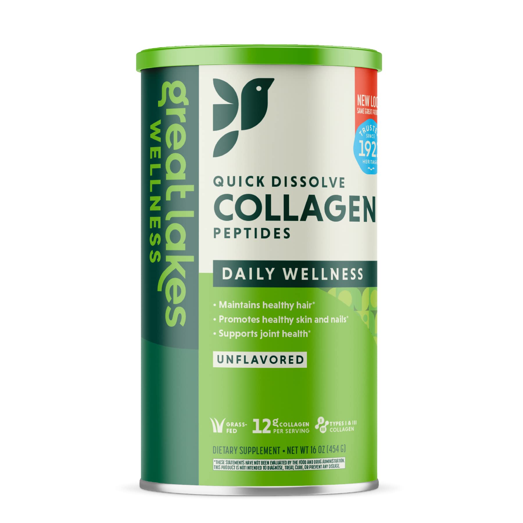 Great Lakes Collagen Peptides Powder Supplement for Skin, Hair, Nails & Joints - Hydrolyzed, Unflavored, Non-GMO, Keto & Paleo Friendly, Gluten-Free, No Preservatives - 16oz Canister - Perfect for Smoothies, Coffee & Baking Recipes