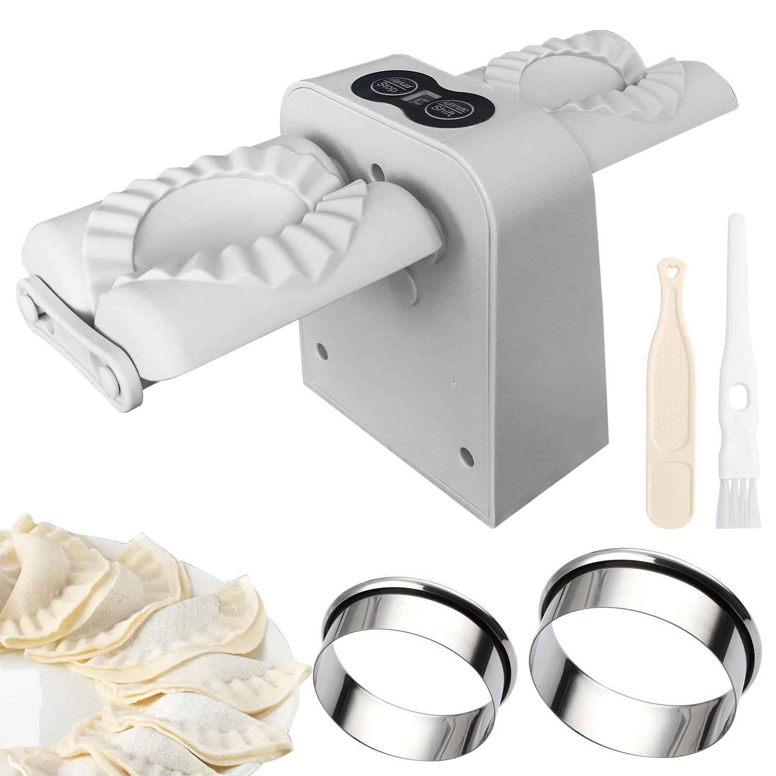 Electric Dumpling Maker Machine - Automatic Double Head Dumpling Maker with 2 Modes, Fast Dumpling Forming Tool for Home Kitchen, Perfect for Making Dumplings, Wontons & Pastries (White) - Ideal for Family Cooking, Party Food Prep & Asian Cuisine Lovers