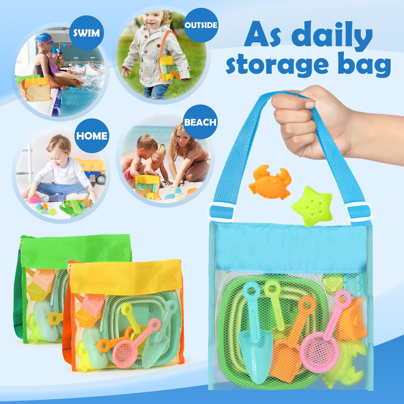 Dreamon Collapsible Beach Toys for Kids Ages 3-10 - 3 Pack Foldable Sand Buckets with Mesh Bag, 24 PCS Sand Molds & Shovels - Travel Friendly Sandbox Toys for Toddlers | Perfect for Beach Vacations, Backyard Play & Summer Outdoor Activities