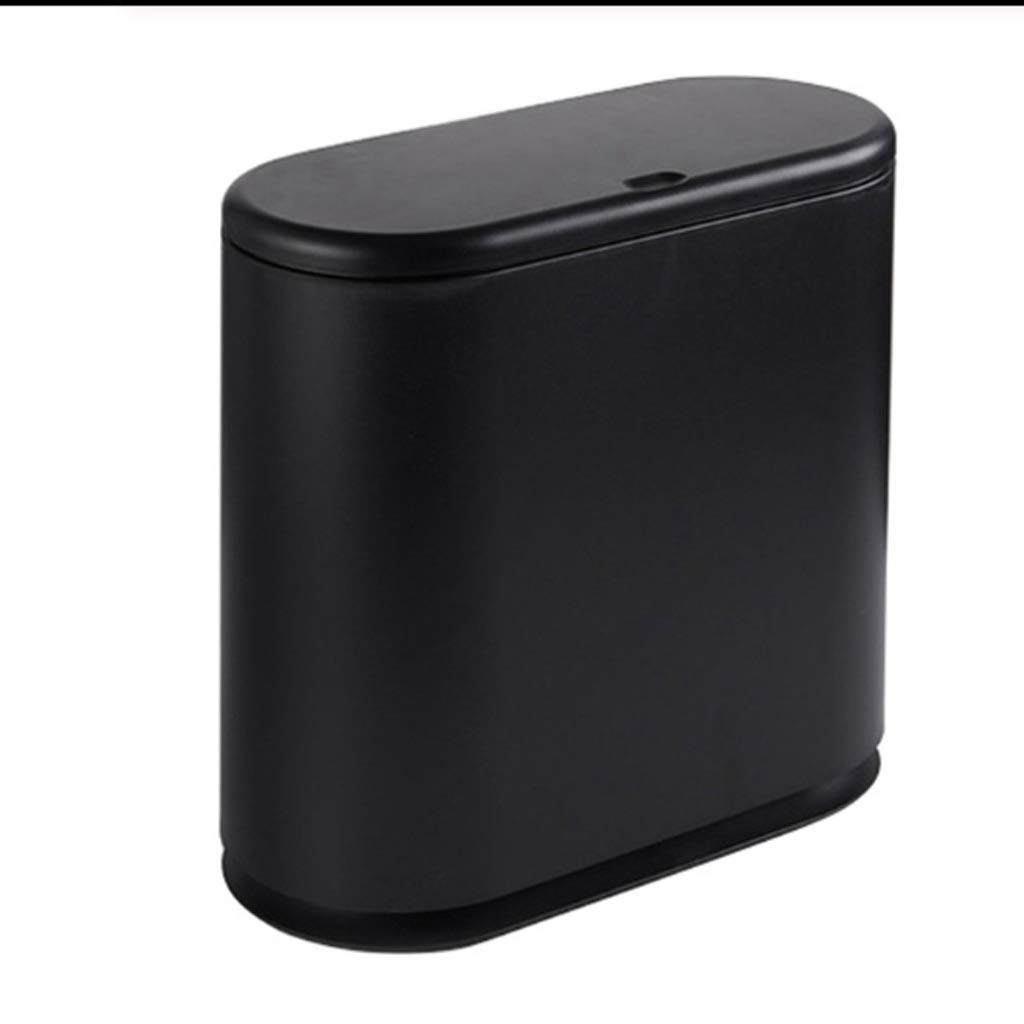 HUANHUI 10L Press-Type Trash Can for Kitchen & Bathroom - Black Garbage Bin with Waste Classification for Home, Office, or Dorm Use - Dustbin & Wastebasket with Foot Pedal