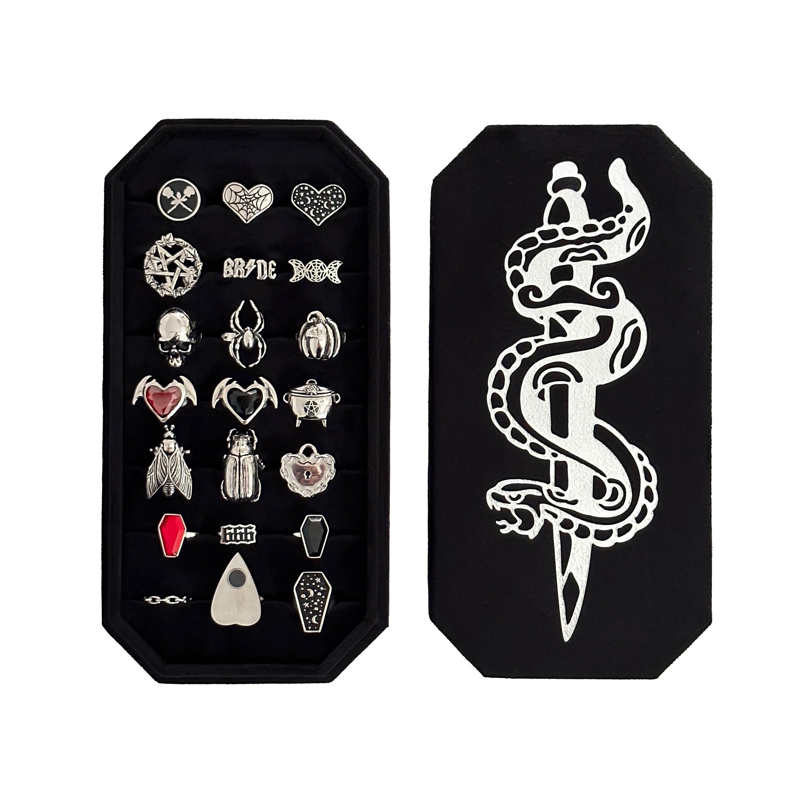 Snake and Dagger Black Ring Jewelry Box - Gothic Punk Style Ring Holder for Men & Women - Perfect for Jewelry Storage, Gift Giving, and Gothic Home Decor