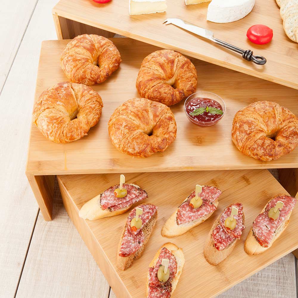 Restaurantware 12 x 24 x 8 Inch Wooden Shelf Riser - 3-Tier Durable Display Stand for Themed Parties, Birthday Events, Restaurants & Catering | Perfect for Buffet Serving, Dessert Displays & Retail Merchandising