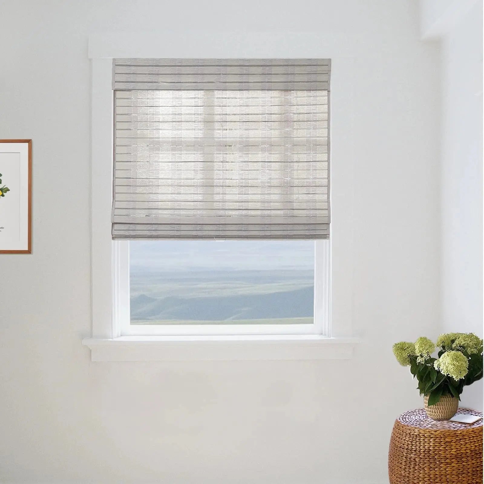 Natural Bamboo Woven Window Shade - Dove Grey Color | Eco-Friendly Paper Blinds for Living Room, Bedroom & Office Privacy