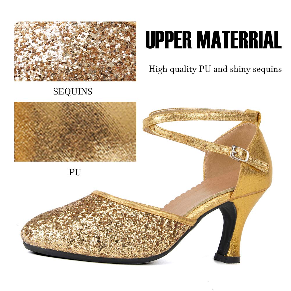SWDZM Sparkly Latin Dance Shoes for Women - Closed Toe Ballroom Salsa Heels 3 Inch | Professional Dance Shoes for Salsa, Tango, Bachata | Perfect for Performances, Weddings & Parties
