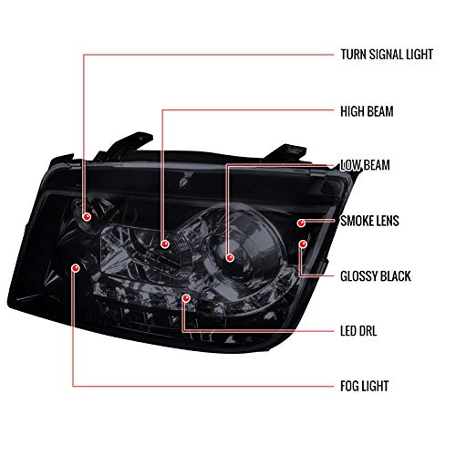 99-05 LED Strip Glossy Black Projector Headlights Pair - Left & Right Compatible with [Vehicle Models] - Upgrade Your Night Driving Visibility & Style