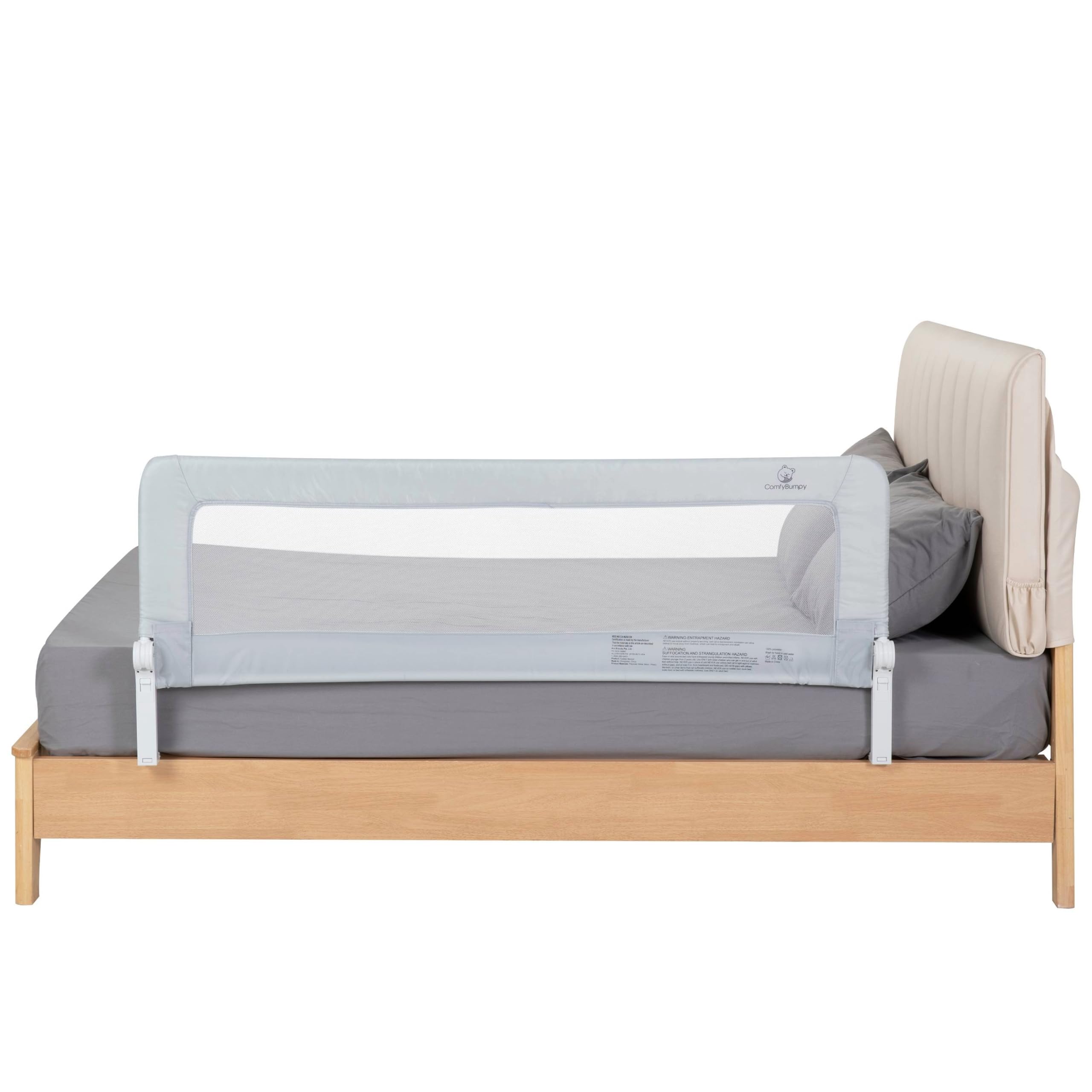 ComfyBumpy 23.6 Inch Extra Tall Toddler Bed Rails - Adjustable Safety Bed Guard for Kids | Fits Twin XL, King & Queen Beds | Sturdy Baby Bed Side Rails in Gray (57.5