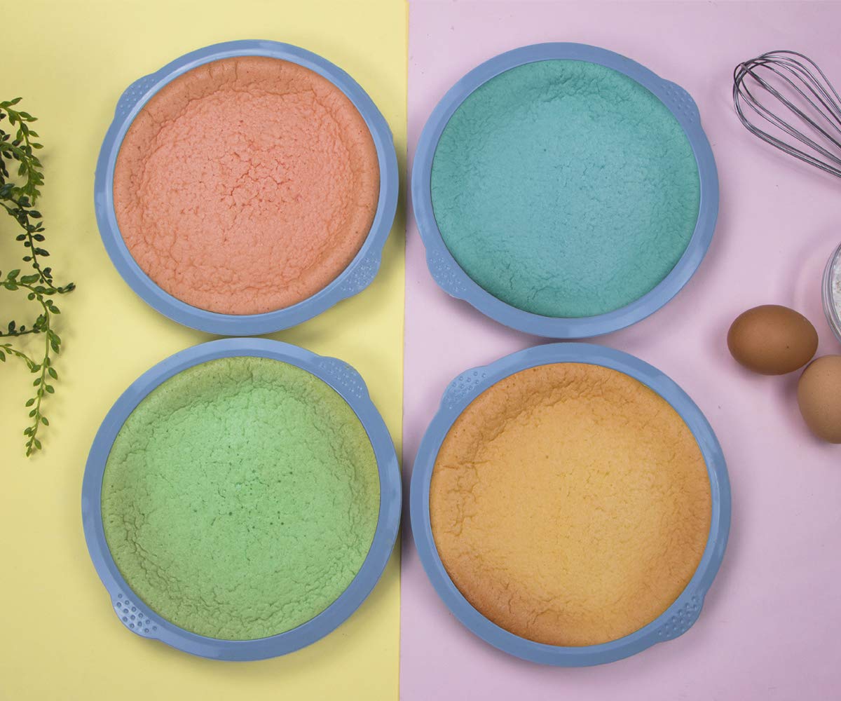 Webake 7 Inch Round Cake Pan Set of 4 - Non-Stick Silicone Baking Molds for Layer Cakes, Rainbow Cakes, Pancakes, Pizza Crust, Omelets & Resin Crafts - Perfect for Home Baking, Party Desserts & DIY Projects