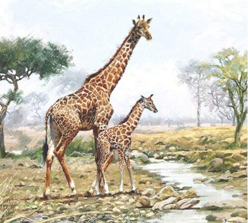 Set of 2 Decoupage Paper Party Napkins with Giraffe & African Watercolor Design - Perfect for Birthday, Wedding, Cocktail Party Decorations | Ideal for Table Settings, Holiday Celebrations & Special Events